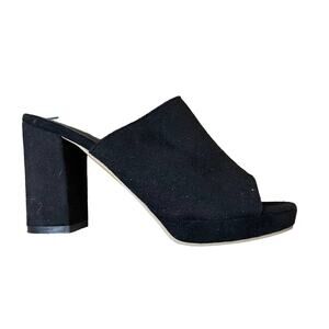ZLAH black Comfortable Suede Peep Toe Chunky Thick Heel Sandals For Women SZ 10